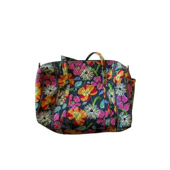 Vera Bradley Grey Jazzy Bloom Floral Large Duffle Bag Baby Orange Travel Quilted - Picture 3 of 7
